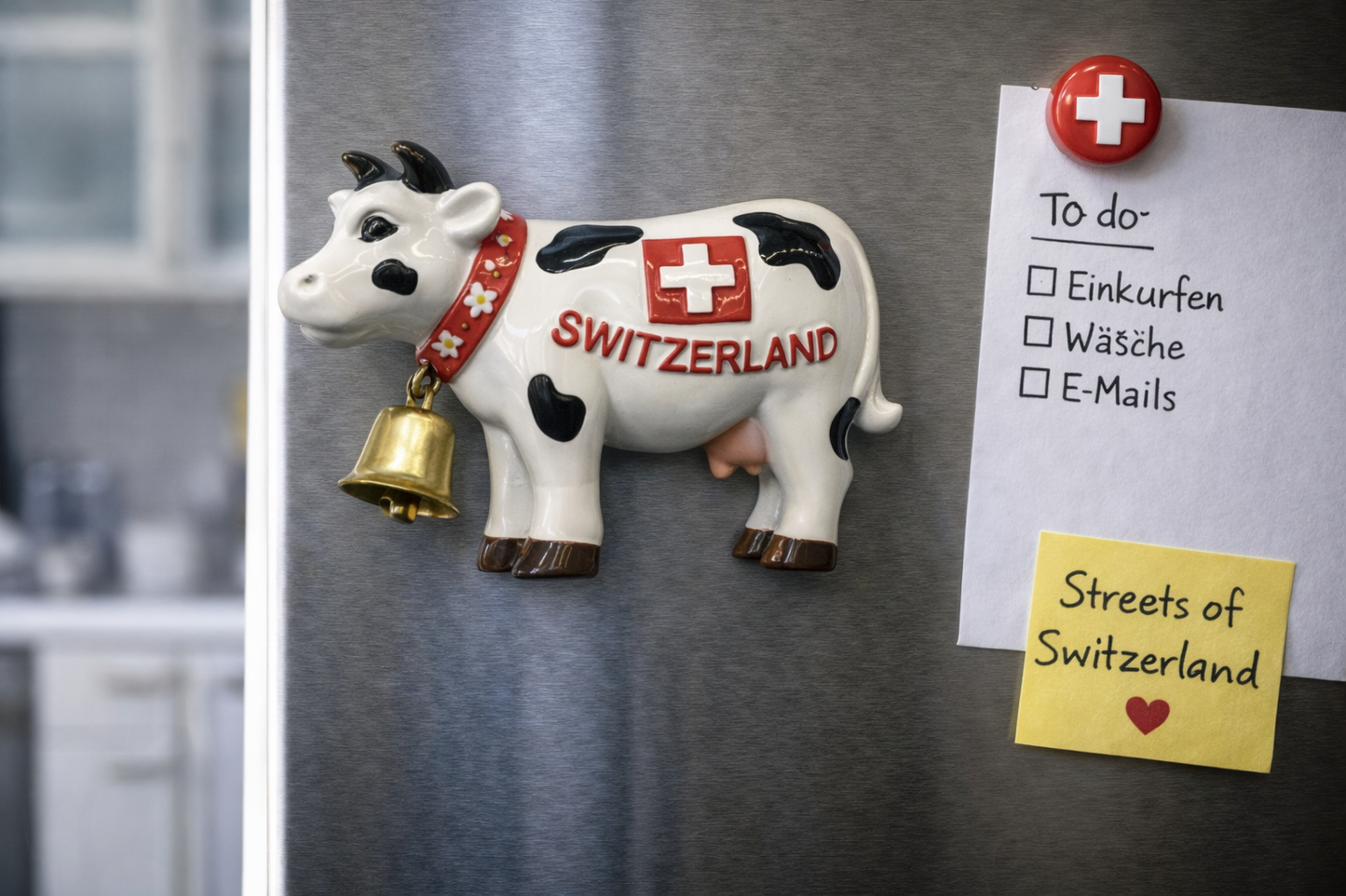 Schweizer Kuh mit Glocke – Hochwertiger 3D Magnet Schweiz Souvenir