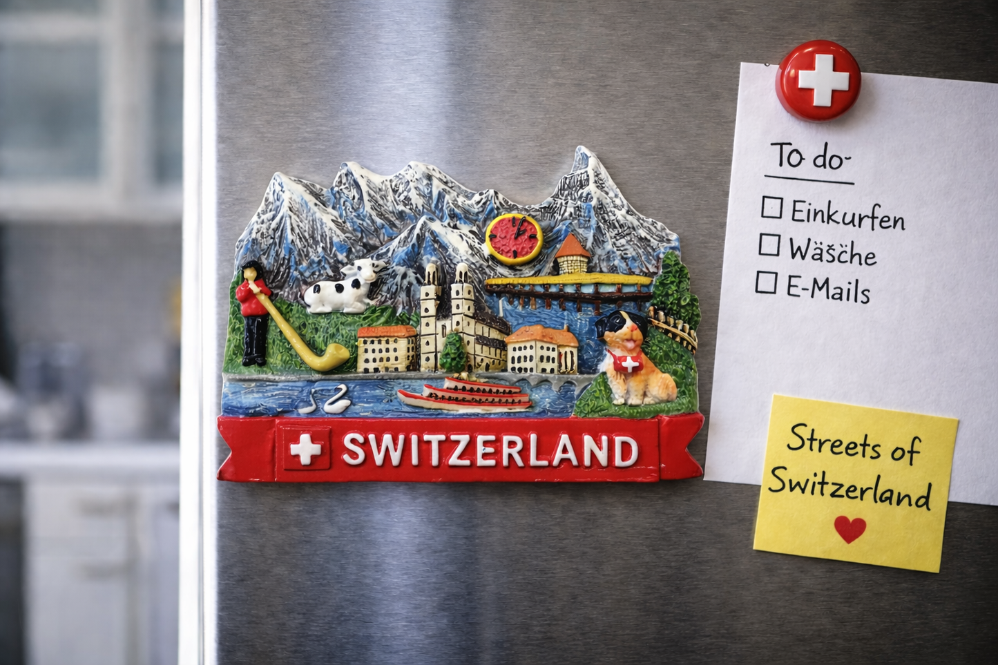 Schweiz Panorama Magnet – Hochwertiger 3D Alpen & Städte Souvenir